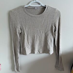 Reformation Ribbed Beige Long Sleeve crop Top